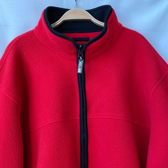 Y2K Eddie Bauer EBTEK Polartec Fleece Jacket Men XLT Red Boxy Full Zip Mock Neck - Picture 4 of 10